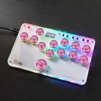 13-Button Sallybox Arcade Controller Mini Fight Stick Game Controller with Pink Keycaps for Hitbox