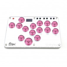 Sallybox Plus 15-Button Arcade Controller Mini Fight Stick with Pink Keycaps and Layout for Hitbox
