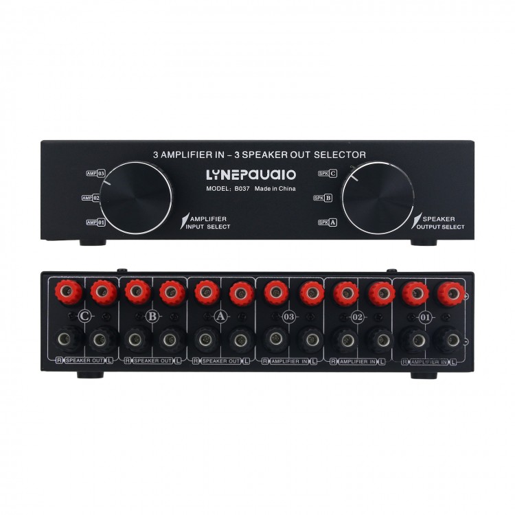 LINEPAUDIO B037 Amplifier Speaker Selector Amplifier Speaker Switcher Enables 3 Input and 3