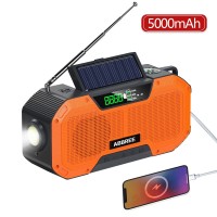 5000mAh EU Orange Emergency Radio FM AM Radio with Solar Power Charging Flashlight Compass Alarm