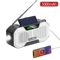 5000mAh EU White Emergency Radio FM AM Radio with Solar Power Charging Flashlight Compass Alarm