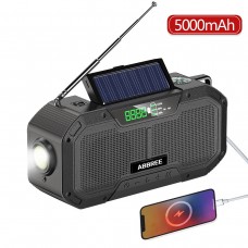 5000mAh EU Black Emergency Radio FM AM Radio with Solar Power Charging Flashlight Compass Alarm