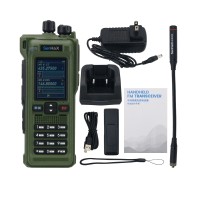 Dark Green GT-12 10W Multi-band Handheld Walkie Talkie 2-Inch LED Color Screen Built-in Bluetooth Support FM/AM/UHF/VHF