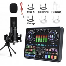 AT350 Live Streaming Kit 48V Professional Audio Sound Card Condenser Microphone with Tripod for Live Streaming/KTV