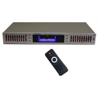 220V Golden Stereo 10-band Graphic Audio Equalizer Receiver Treble and Bass Adjustment EQ Built-in Bluetooth with Remote Control