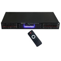 220V Black Stereo 10-band Graphic Audio Equalizer Receiver Treble and Bass Adjustment EQ Built-in Bluetooth with Remote Control