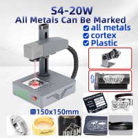 S4-20W Fiber Laser Marking Machine Laser Engraver + RF2 Rotary Fixture Clamp + RT5 Rotary Roller