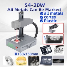 S4-20W Fiber Laser Marking Machine Laser Engraver + RF2 Rotary Fixture Clamp + RT5 Rotary Roller