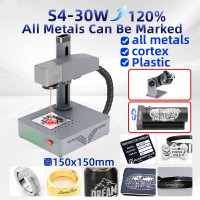 S4-30W Fiber Laser Marking Machine Laser Engraver + RF2 Rotary Fixture Clamp + RT5 Rotary Roller