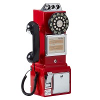 American 1950's Retro Payphone 3 Slot Payphone Wall-Mount Desktop Corded Phone (Red) with Coin Bank