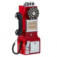 American 1950's Retro Payphone 3 Slot Payphone Wall-Mount Desktop Corded Phone (Red) with Coin Bank