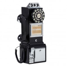 American 1950's Retro Payphone 3 Slot Payphone Wall-Mount Desktop Corded Phone (Black) with Coin Bank