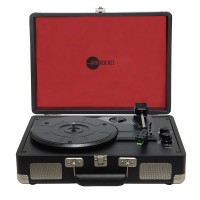 Curiosity Suitcase Bluetooth Turntable with Speakers Original Record Player Black/Red for Arkrocket