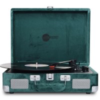 Curiosity Suitcase Turntable Bluetooth Turntable with Speakers Original Record Player (Green Velvet)