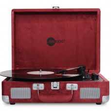 Curiosity Suitcase Turntable Bluetooth Turntable with Speakers Record Player (Burgundy Velvet)
