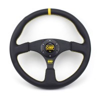 Simplayer 14" Universal Steering Wheel Racing Wheel (Leather + Yellow Stripe) for OMP Modification