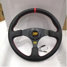 Simplayer 14 Inch Steering Wheel Universal Racing Wheel (Leather + Red Stripe) for OMP Modification