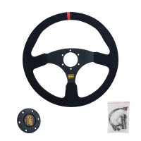 Simplayer 14" Universal Steering Wheel Racing Wheel Matte Suede + Red Stripe for OMP Modification