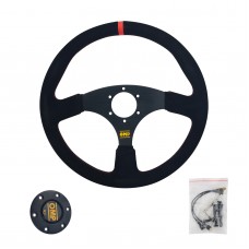 Simplayer 14" Universal Steering Wheel Racing Wheel Matte Suede + Red Stripe for OMP Modification