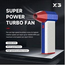 X3 Portable Super Power Violent Turbo Fan 130000RPM High Speed Brushless Motor 52m/s Three Gear Switch