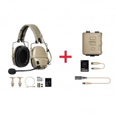 FCS AMP Tactical Headset Noise Cancelling Headset (Tan & Standard Configuration) + V60 PTT Set