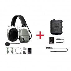 FCS AMP Tactical Headset Noise Cancelling Headset (Gray-green Standard Configuration) + V60 PTT Set