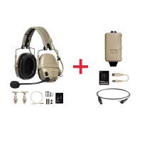 FCS AMP Tactical Headset Noise Cancelling Headset (Tan & Standard Configuration) + V20 PTT Set
