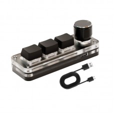 3-Key Keyboard Small Custom Keyboard (Black with 1 Knob & Red Switches) for Bluetooth + Wired Modes