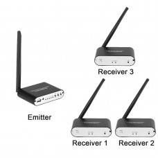 HiFi 5.8GHz RF Wireless Audio Transceiver Audio Extender 30-Meter Transmission (1 Transmitter + 3 Receivers)