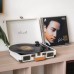Aunets Au-01 Cream All-in-one Bluetooth Turntable Vinyl Record Player w/ Speakers for 7" 10" and 12"
