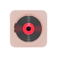 Coral Pink KC-909 10W Wall-Mounted CD Player Bluetooth CD Player with Speakers Screen Cover & Stand