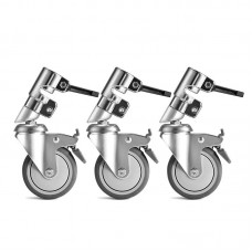 3PCS (Sliver) Magic Leg Swivel Casters with Brake and 25mm Stainless Steel Sleeve for C-Frame Stands