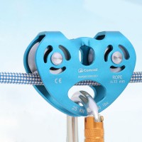 Blue Dual-axis Twin Pulley 25KN Heart-shaped Climbing Pulley for Outdoor Mountaineering/Lifting