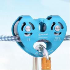 Blue Dual-axis Twin Pulley 25KN Heart-shaped Climbing Pulley for Outdoor Mountaineering/Lifting