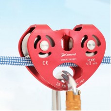 Red Dual-axis Twin Pulley 25KN Heart-shaped Climbing Pulley for Outdoor Mountaineering/Lifting