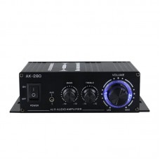 AK-280 Portable Vehicle Mini Power Amplifier 2.0 Channel 40W+40W HiFi Stereo Audio Amplifier with 12V/5A Power Adapter