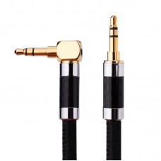 1m/3.3ft 3.5mm AUX Cable (Male to Male, Silver-Plated Copper Core, Straight to Right-Angle) for Car