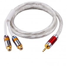 1m/3.3ft Silver-Plated 3.5mm to 2 RCA Female Splitter Cable 3.5mm to Dual RCA Female Extension Cable