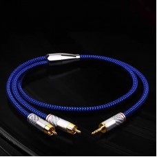 1m/3.3ft 3.5mm Male to 2RCA Male Audio Cable 6N Single Crystal Copper with Carbon Fiber for PC Phone