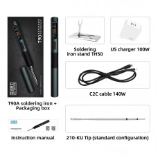 T90A (T210 Tip) Portable Intelligent Soldering Iron IPS LCD Screen 18-65W Soldering Pen with PD 100W Adapter