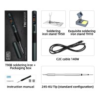 T90B (T245 Tip) Portable Intelligent Soldering Iron IPS LCD Screen 18-140W Constant Temperature Soldering Pen with TH10 Stand