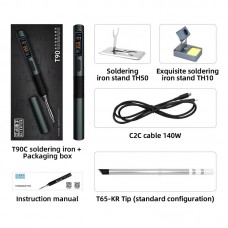 T90C (T65 Tip) Portable Intelligent Soldering Iron IPS LCD Screen 18-130W Constant Temperature Soldering Pen with TH10 Stand
