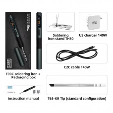 T90C (T65 Tip) Portable Intelligent Soldering Iron IPS LCD Screen 18-130W Soldering Pen with PD 140W Adapter