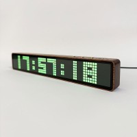 Black Walnut Version LED Dot Matrix Pixel Clock Pickup Voice Control Music Spectrum Light WiFi Time Weather Display Clock