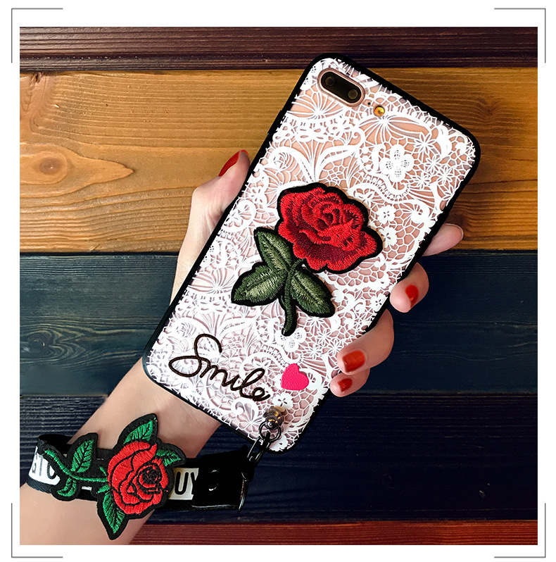 Rose Phone Case Lace Embroidery Rose Stickers Cover For Apple iPhone 6 ...