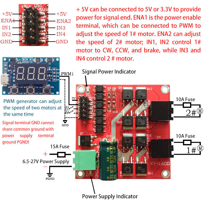 Dual Channel DC Motor Driver Module 160W 7A 12V 24V H-bridge L298 Logic Control