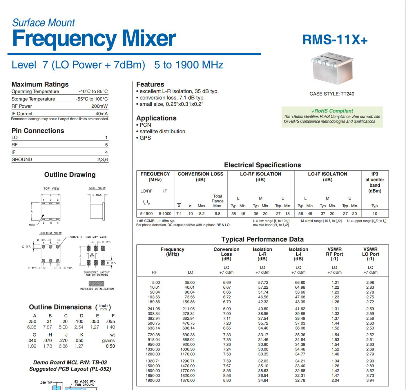 RMS11 Passive Frequency Mixer 51900MHz RF Mixer Upconversion