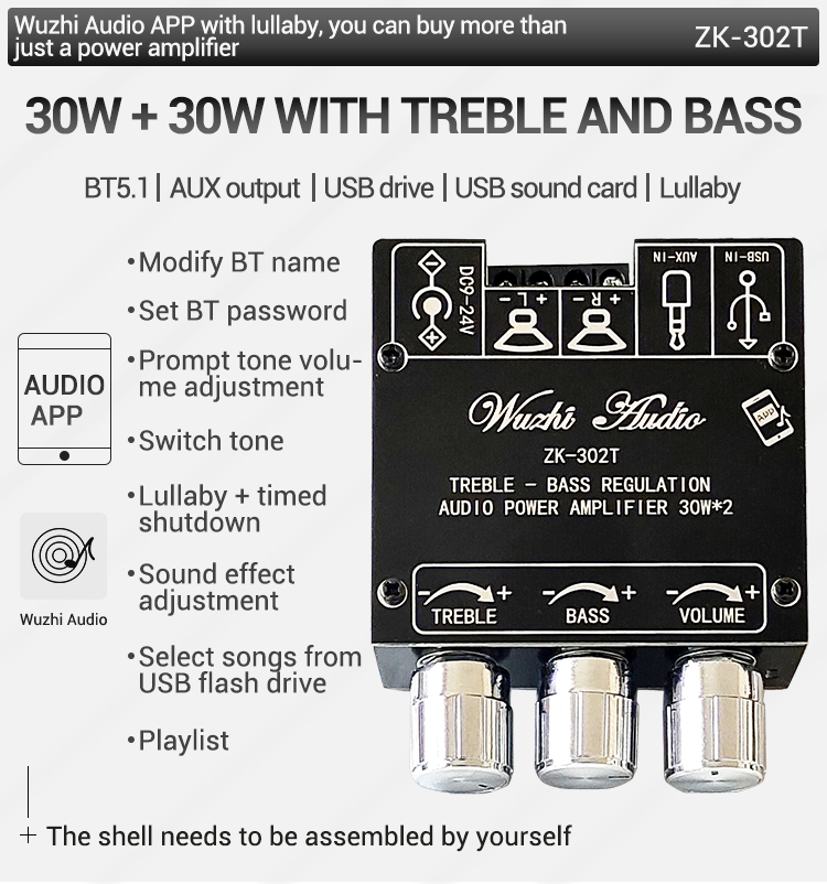 ZK-302T 30W+30W Bluetooth Power Amp Board Audio Stereo