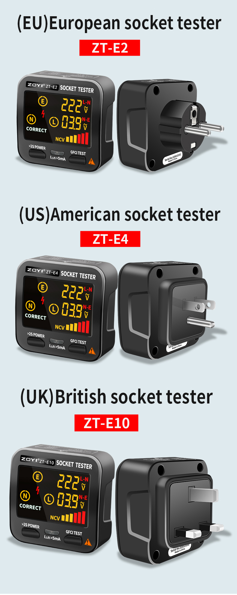 ZOYI ZTE10 Socket Tester Smart Electric Socket Tester (UK Plug) Ground