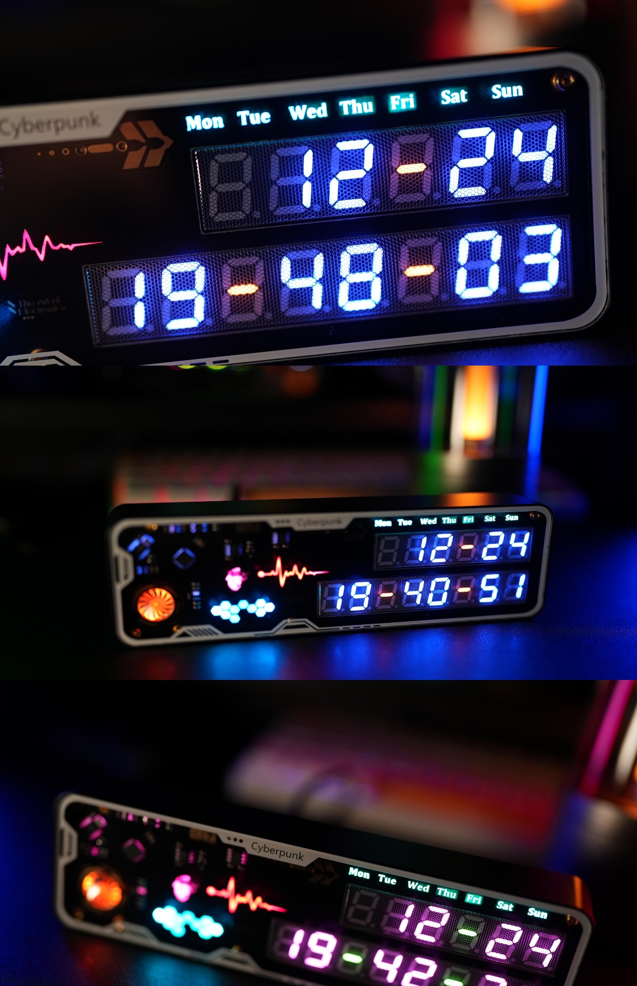 Cyberpunk RGB Nixie Tube Clock Creative Desktop Decoration